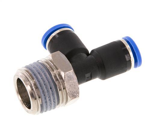 8mm x R1/2'' rechte hoek T-stuk Messing/PA 66 Insteekfitting Buitendraad Draaibaar NBR