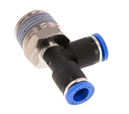 8mm x R1/2'' rechte hoek T-stuk Messing/PA 66 Insteekfitting Buitendraad Draaibaar NBR