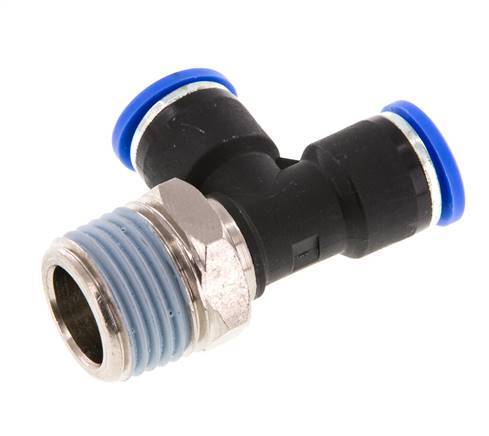 10mm x R1/2'' rechte hoek T-stuk Messing/PA 66 Insteekfitting Buitendraad Draaibaar NBR