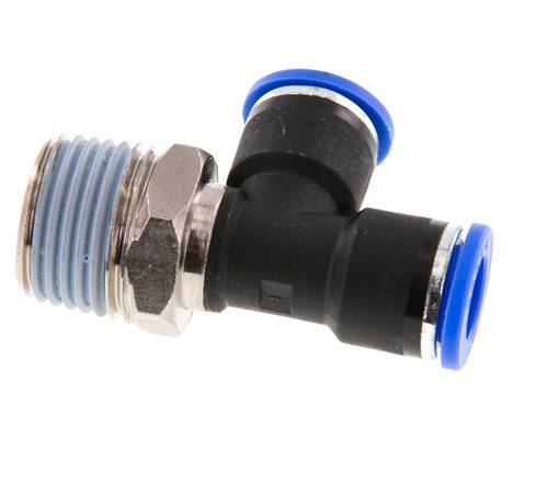 10mm x R1/2'' rechte hoek T-stuk Messing/PA 66 Insteekfitting Buitendraad Draaibaar NBR
