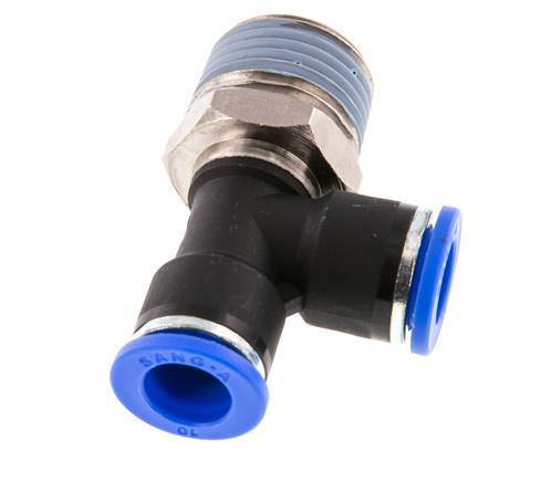 10mm x R1/2'' rechte hoek T-stuk Messing/PA 66 Insteekfitting Buitendraad Draaibaar NBR