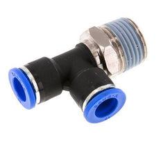 10mm x R1/2'' rechte hoek T-stuk Messing/PA 66 Insteekfitting Buitendraad Draaibaar NBR