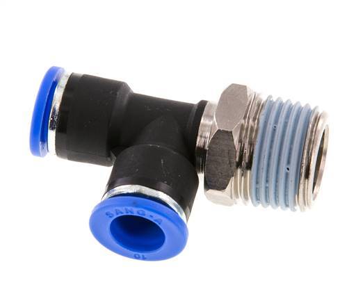 10mm x R1/2'' rechte hoek T-stuk Messing/PA 66 Insteekfitting Buitendraad Draaibaar NBR