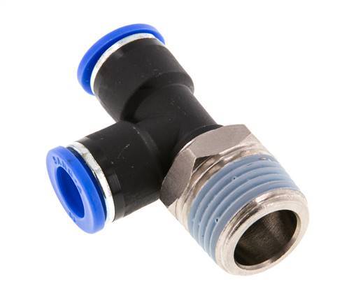 10mm x R1/2'' rechte hoek T-stuk Messing/PA 66 Insteekfitting Buitendraad Draaibaar NBR
