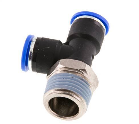 10mm x R1/2'' rechte hoek T-stuk Messing/PA 66 Insteekfitting Buitendraad Draaibaar NBR