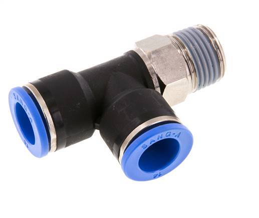 14mm x R1/2'' rechte hoek T-stuk Messing/PA 66 Insteekfitting Buitendraad Draaibaar NBR