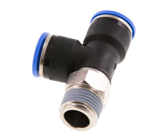 14mm x R1/2'' rechte hoek T-stuk Messing/PA 66 Insteekfitting Buitendraad Draaibaar NBR