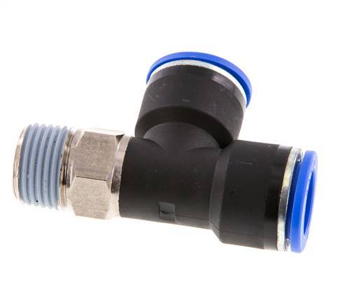 16mm x R1/2'' rechte hoek T-stuk Messing/PA 66 Insteekfitting Buitendraad Draaibaar NBR