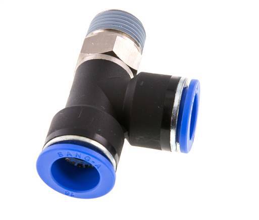 16mm x R1/2'' rechte hoek T-stuk Messing/PA 66 Insteekfitting Buitendraad Draaibaar NBR