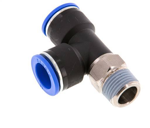 16mm x R1/2'' rechte hoek T-stuk Messing/PA 66 Insteekfitting Buitendraad Draaibaar NBR