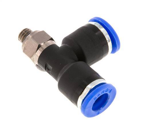 6mm x M 5 rechte hoek T-stuk Messing/PA 66 Insteekfitting Buitendraad Draaibaar NBR [2 Stuks]