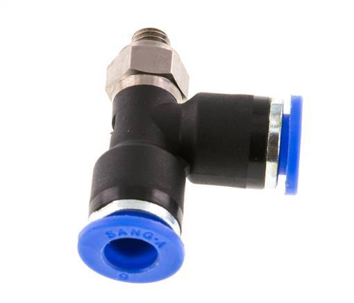 6mm x M 5 rechte hoek T-stuk Messing/PA 66 Insteekfitting Buitendraad Draaibaar NBR [2 Stuks]