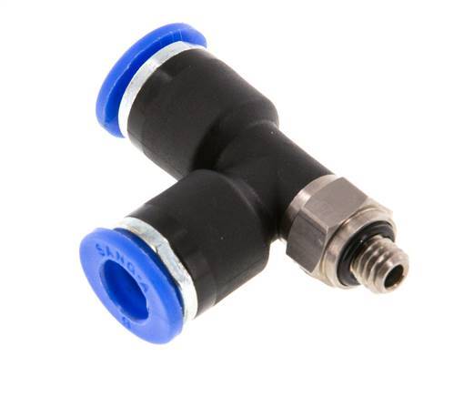 6mm x M 5 rechte hoek T-stuk Messing/PA 66 Insteekfitting Buitendraad Draaibaar NBR [2 Stuks]