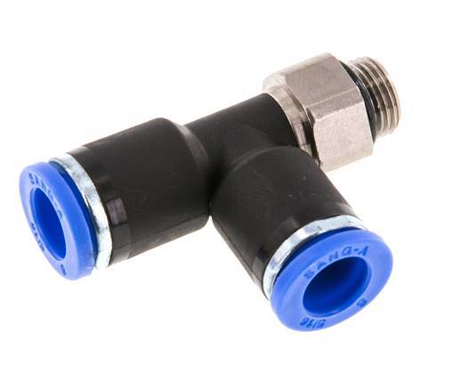 8mm x G1/8'' rechte hoek T-stuk Messing/PA 66 Insteekfitting Buitendraad Draaibaar NBR [2 Stuks]
