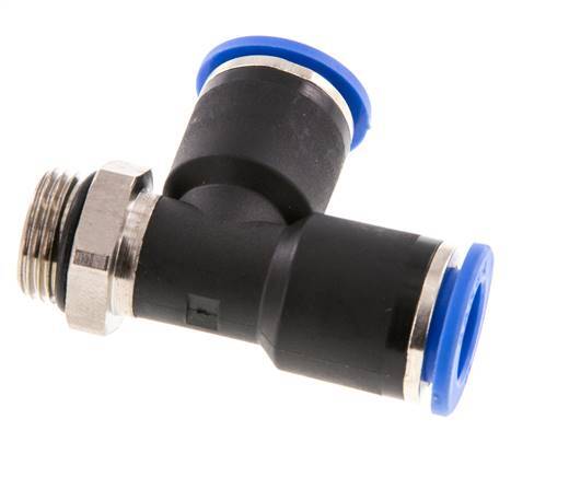 12mm x G3/8'' rechte hoek T-stuk Messing/PA 66 Insteekfitting Buitendraad Draaibaar NBR