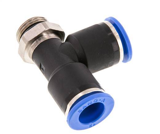 12mm x G3/8'' rechte hoek T-stuk Messing/PA 66 Insteekfitting Buitendraad Draaibaar NBR