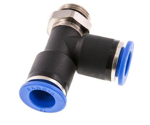 12mm x G3/8'' rechte hoek T-stuk Messing/PA 66 Insteekfitting Buitendraad Draaibaar NBR