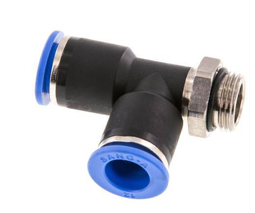 12mm x G3/8'' rechte hoek T-stuk Messing/PA 66 Insteekfitting Buitendraad Draaibaar NBR