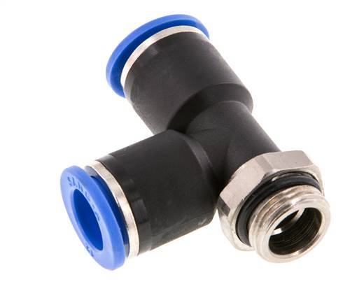 12mm x G3/8'' rechte hoek T-stuk Messing/PA 66 Insteekfitting Buitendraad Draaibaar NBR