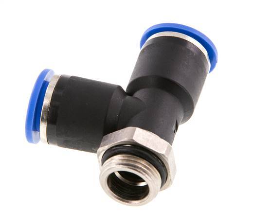 12mm x G3/8'' rechte hoek T-stuk Messing/PA 66 Insteekfitting Buitendraad Draaibaar NBR