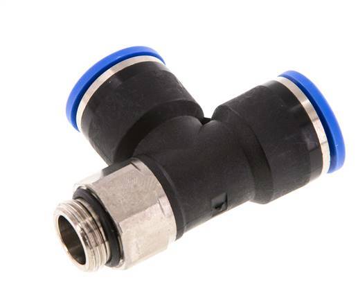 14mm x G3/8'' rechte hoek T-stuk Messing/PA 66 Insteekfitting Buitendraad Draaibaar NBR