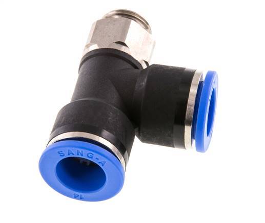 14mm x G3/8'' rechte hoek T-stuk Messing/PA 66 Insteekfitting Buitendraad Draaibaar NBR