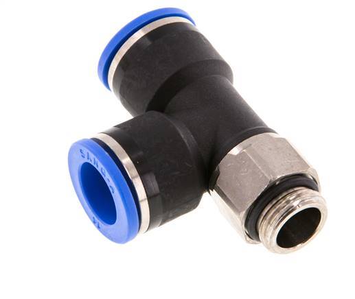 14mm x G3/8'' rechte hoek T-stuk Messing/PA 66 Insteekfitting Buitendraad Draaibaar NBR