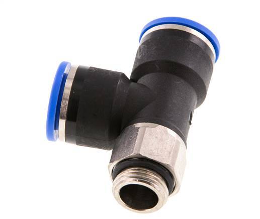 14mm x G3/8'' rechte hoek T-stuk Messing/PA 66 Insteekfitting Buitendraad Draaibaar NBR
