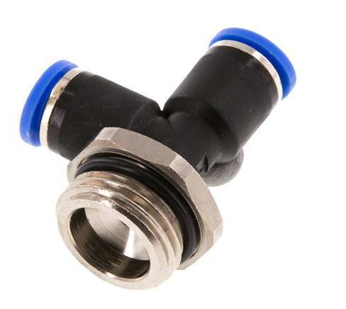 8mm x G1/2'' rechte hoek T-stuk Messing/PA 66 Insteekfitting Buitendraad Draaibaar NBR