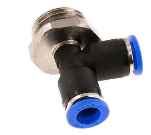 8mm x G1/2'' rechte hoek T-stuk Messing/PA 66 Insteekfitting Buitendraad Draaibaar NBR