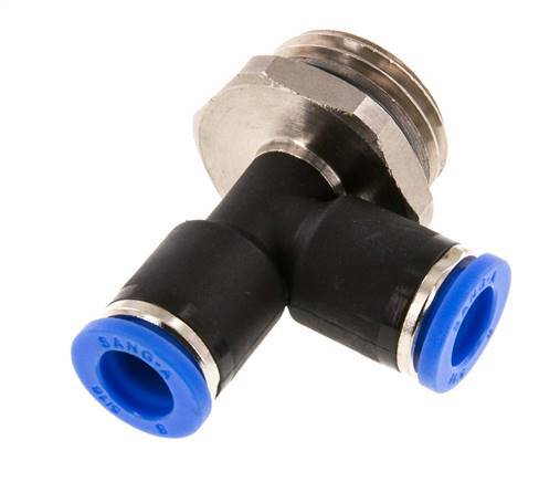 8mm x G1/2'' rechte hoek T-stuk Messing/PA 66 Insteekfitting Buitendraad Draaibaar NBR