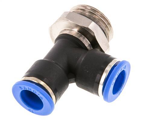 10mm x G1/2'' rechte hoek T-stuk Messing/PA 66 Insteekfitting Buitendraad Draaibaar NBR