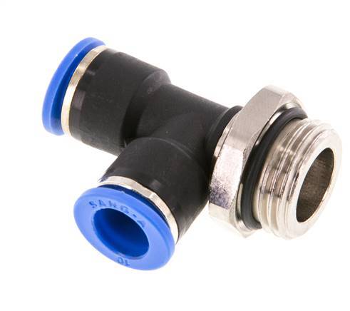 10mm x G1/2'' rechte hoek T-stuk Messing/PA 66 Insteekfitting Buitendraad Draaibaar NBR