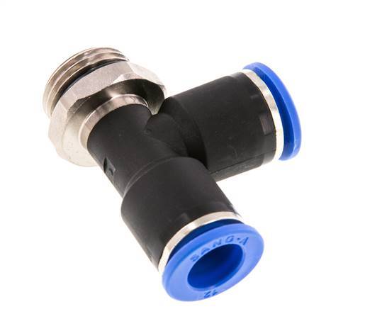 12mm x G1/2'' rechte hoek T-stuk Messing/PA 66 Insteekfitting Buitendraad Draaibaar NBR