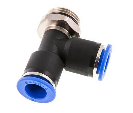 12mm x G1/2'' rechte hoek T-stuk Messing/PA 66 Insteekfitting Buitendraad Draaibaar NBR