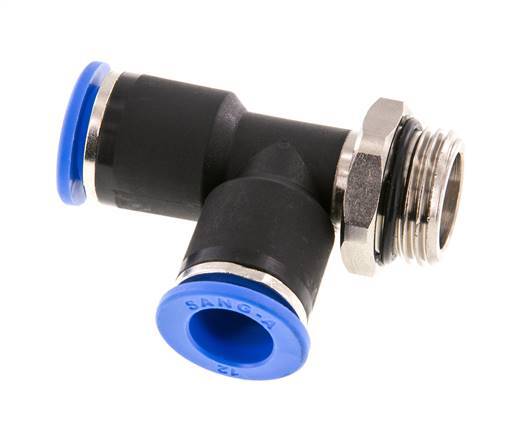 12mm x G1/2'' rechte hoek T-stuk Messing/PA 66 Insteekfitting Buitendraad Draaibaar NBR