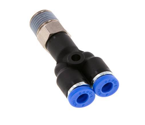 4mm x R1/8'' Y-koppeling Messing/PA 66 Insteekfitting Buitendraad Draaibaar NBR [2 Stuks]