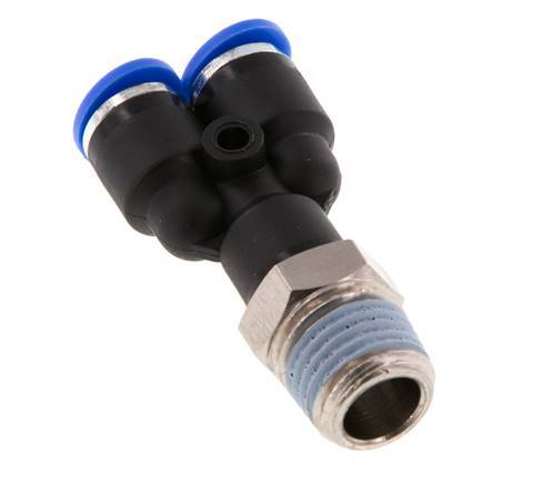 6mm x R1/4'' Y Push-in Fitting with Male Threads Brass/PA 66 NBR Rotatable [2 Pieces]