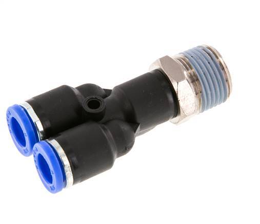 8mm x R3/8'' Y Push-in Fitting with Male Threads Brass/PA 66 NBR Rotatable [2 Pieces]