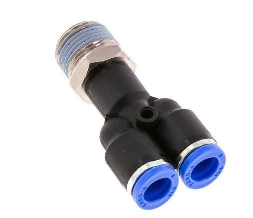 8mm x R3/8'' Y-koppeling Messing/PA 66 Insteekfitting Buitendraad Draaibaar NBR [2 Stuks]