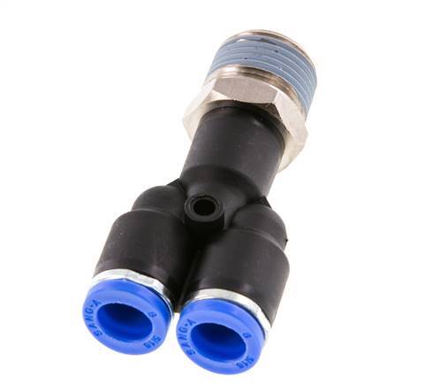 8mm x R3/8'' Y-koppeling Messing/PA 66 Insteekfitting Buitendraad Draaibaar NBR [2 Stuks]