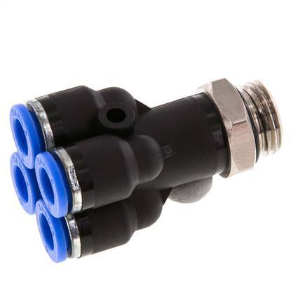 6mm x G1/4'' 4-way Y Manifold Messing/PA 66 Insteekfitting Buitendraad Draaibaar NBR