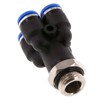 6mm x G1/4'' 4-way Y Manifold Messing/PA 66 Insteekfitting Buitendraad Draaibaar NBR