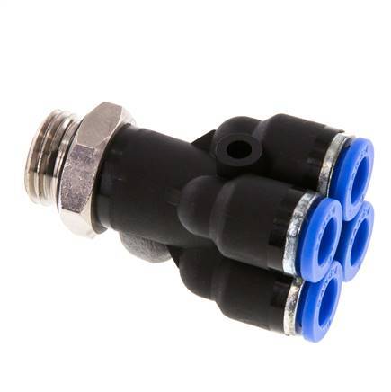 6mm x G1/4'' 4-way Y Manifold Messing/PA 66 Insteekfitting Buitendraad Draaibaar NBR
