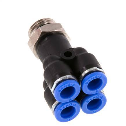 6mm x G1/4'' 4-way Y Manifold Messing/PA 66 Insteekfitting Buitendraad Draaibaar NBR