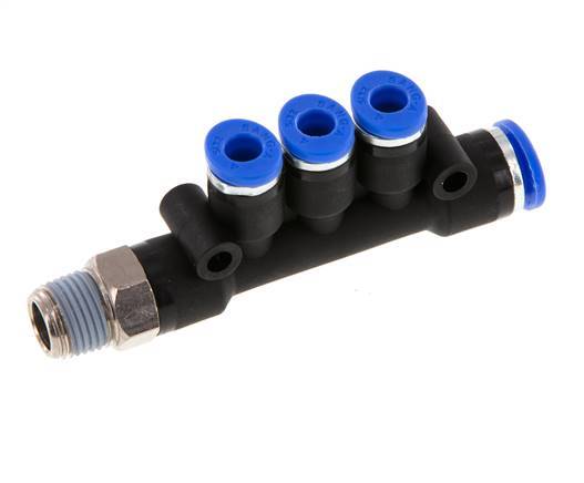 4mm x 6mm x R1/8'' 3-way Manifold Messing/PA 66 Insteekfitting Buitendraad Draaibaar NBR