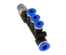 4mm x 6mm x R1/8'' 3-way Manifold Messing/PA 66 Insteekfitting Buitendraad Draaibaar NBR