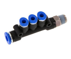 4mm x 6mm x R1/8'' 3-way Manifold Messing/PA 66 Insteekfitting Buitendraad Draaibaar NBR