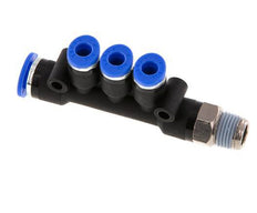 4mm x 6mm x R1/8'' 3-way Manifold Messing/PA 66 Insteekfitting Buitendraad Draaibaar NBR