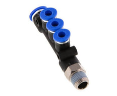 4mm x 6mm x R1/8'' 3-way Manifold Messing/PA 66 Insteekfitting Buitendraad Draaibaar NBR